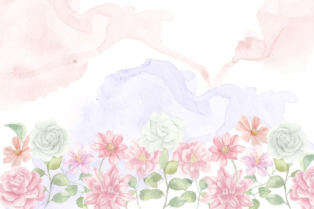 Pink Flower and White Rose Watercolor Flower Background