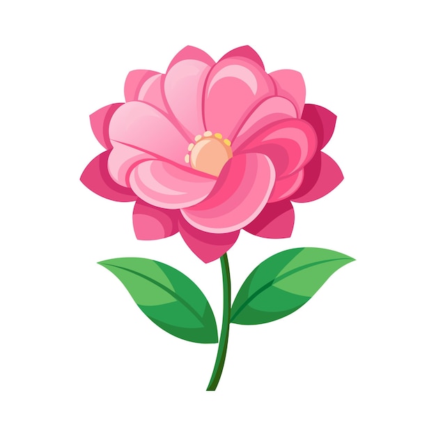 Vector a pink flower with green leaves and a pink flower with green leaves