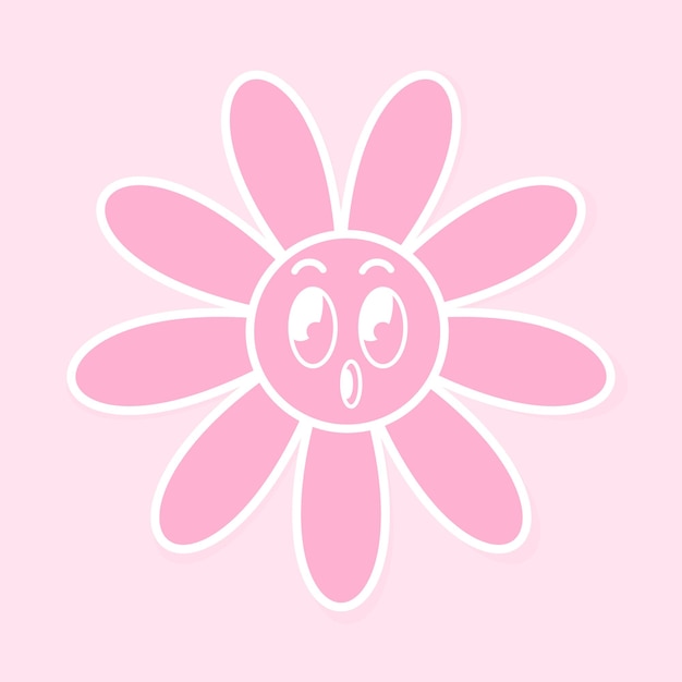 A pink flower with a surprised face on a pink background.