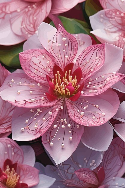 Vector pink flower with water dropletspink flower with water dropletspink lotus flowers with water drops c