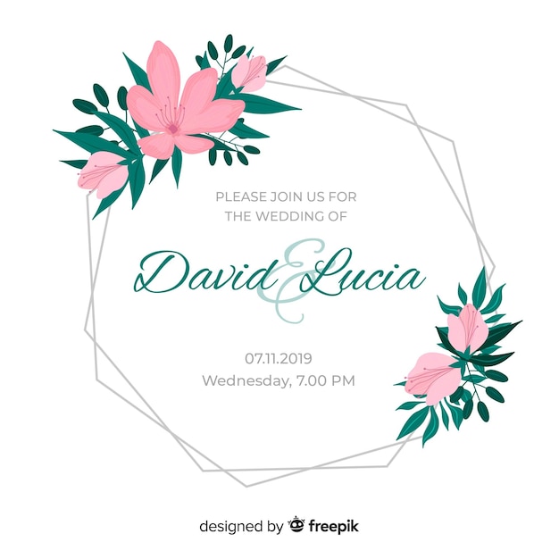 結婚式の招待状フレームのピンクの花