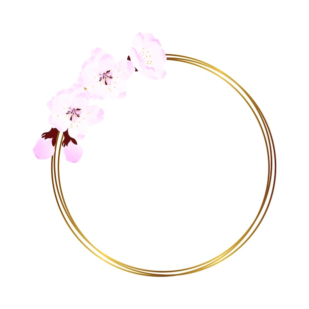 ピンクの花フレーム金の指輪の招待状カードに桜さくら日付を祝う背景ベクトル分離絵画芸術