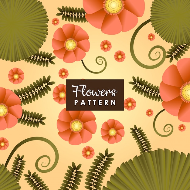 Pink Flowers and Leaves background