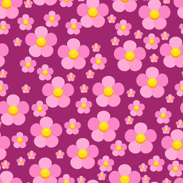 Pink flowers seamless pattern Vector floral print in cartoon style Cute girly background