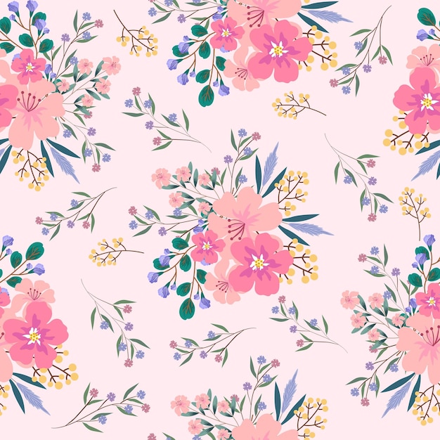 Vector pink flowers seamless pattern