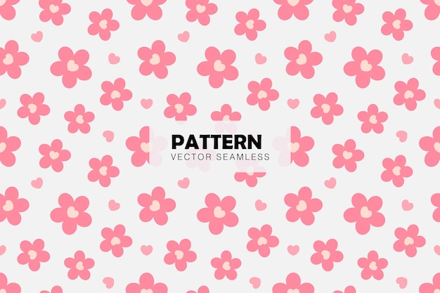 Pink flowers with hearts cute shape seamless repeat pattern