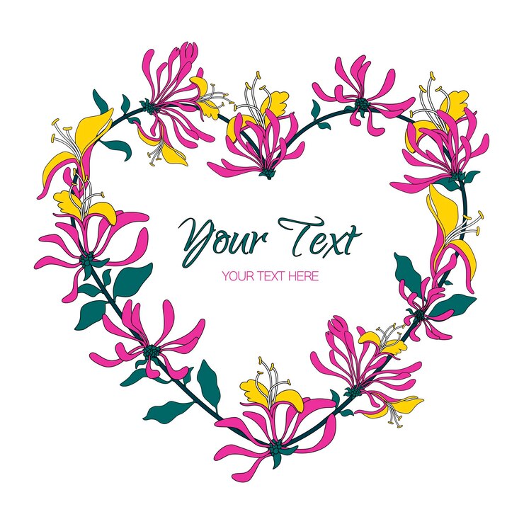 वेक्टर pink flowers wreath heart shape greeting card on white background illustration frame