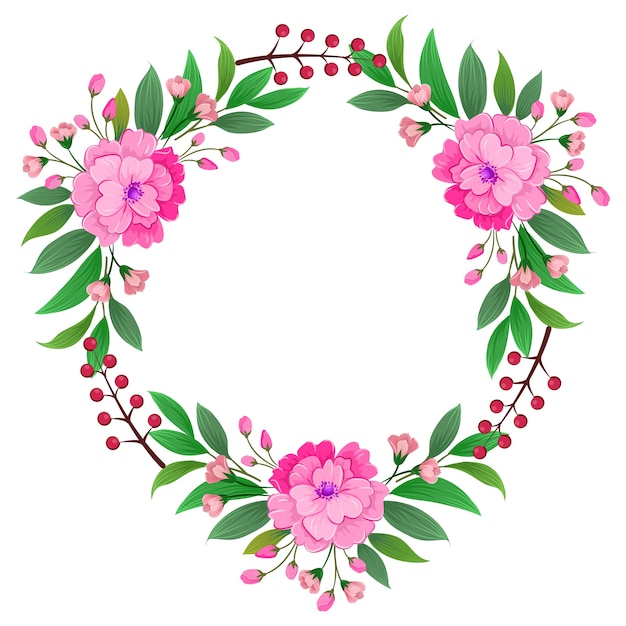 Pink flowers wreath for invitation card.