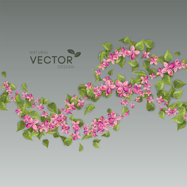 Vector pink flying flowers and leaves