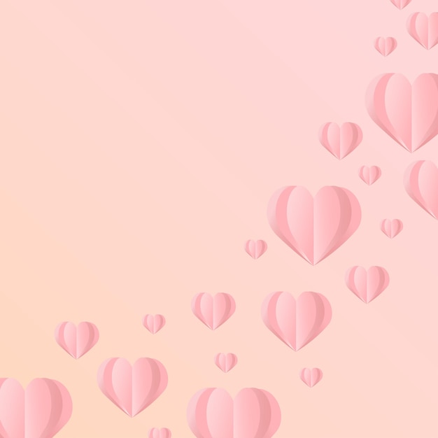 Pink flying hearts isolated on pink background Vector illustration Paper cut decorations for Valentine's day