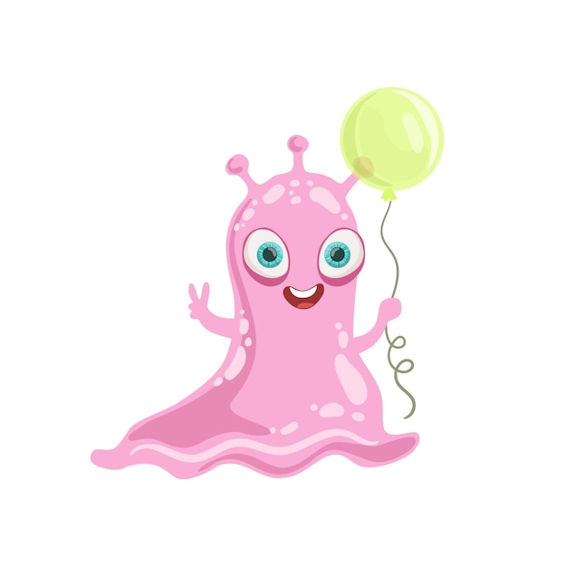 Pink friendly monster with balloon