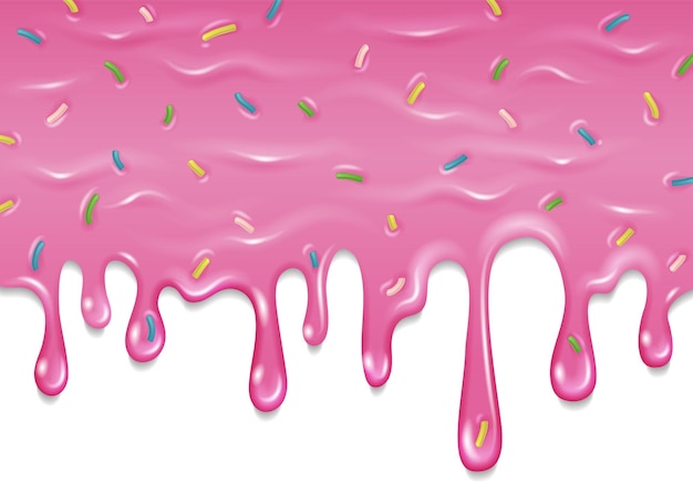 Vettore glassa rosa con spruzzi di colore dolce bordo gocciolante
