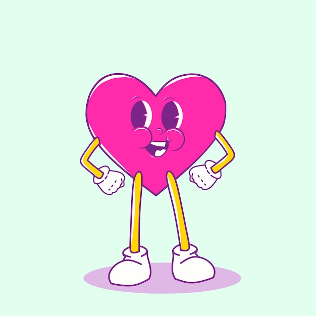 Pink Funny Cartoon or Cute Heart Mascot character with legs and hands