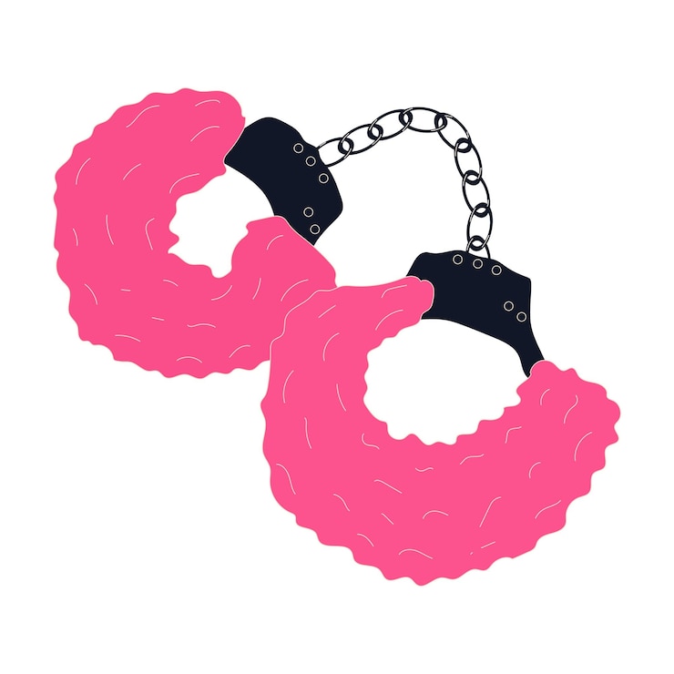 Vector pink fur fluffy handcuffs isolated vector illustration, adult bdsm sex shop toy.