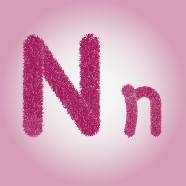 A pink fuzzy letter n with a pink background.