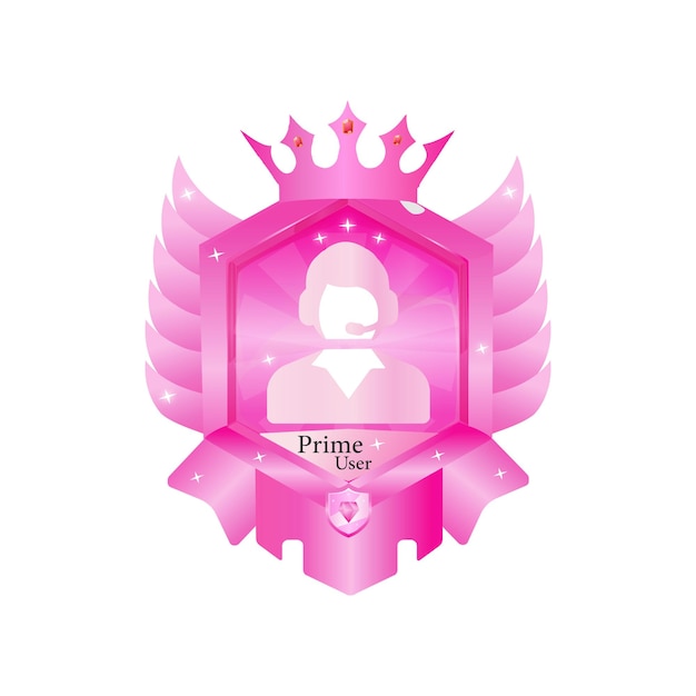 Pink game rank badge with name insertion game level icon medal