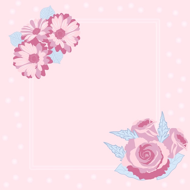 Pink gentle flower frame for wedding card papers