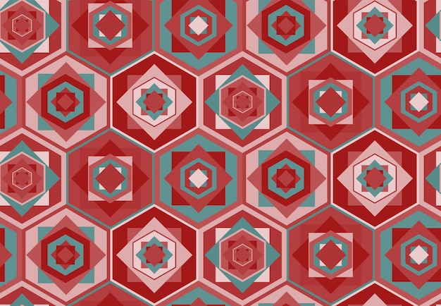 Pink geometric pattern with hexagons and squares