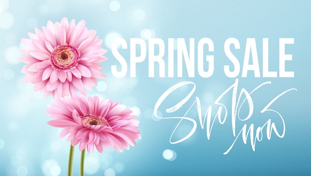 Pink gerbera daisies. spring sale banner