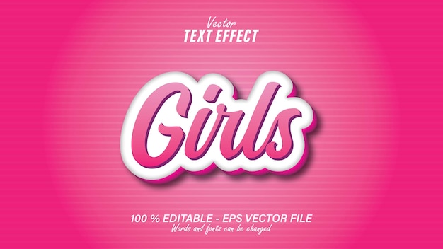 핑크 소녀 텍스트 효과 템플릿 편집 가능한 eps 파일