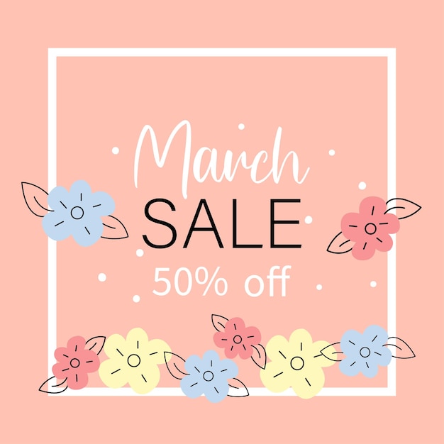 Vector pink girly spring banner for march sale women day or wholesale concept illustration