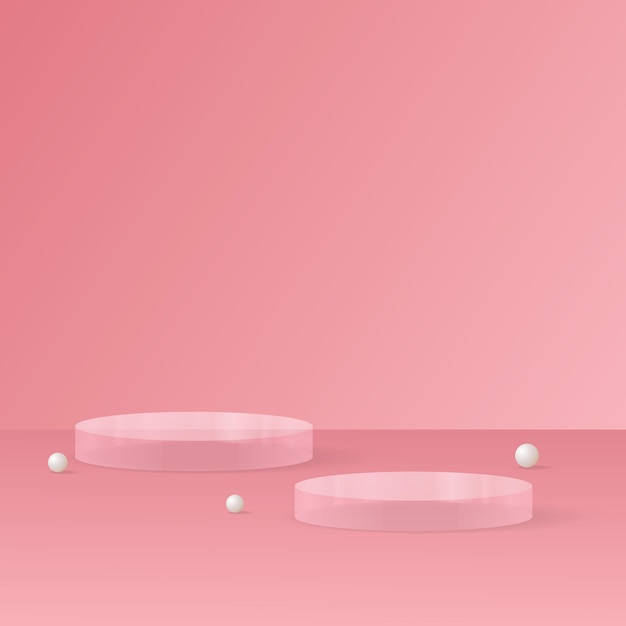 Vector pink glass podium with bubble