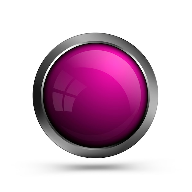 Pink glass round shape button isolated