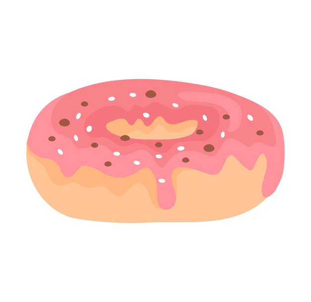 Pink glazed doughnut sprinkles sweet icing chocolate chips top Delicious pastry dessert concept