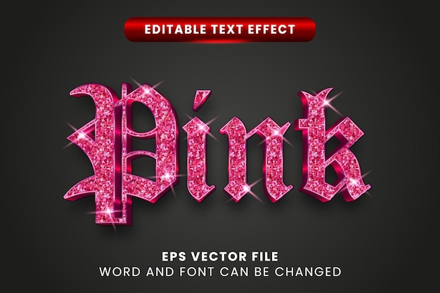 Pink glitter 3d bewerkbare vectortekst effect
