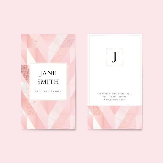 Vector pink glitter vertical business card template