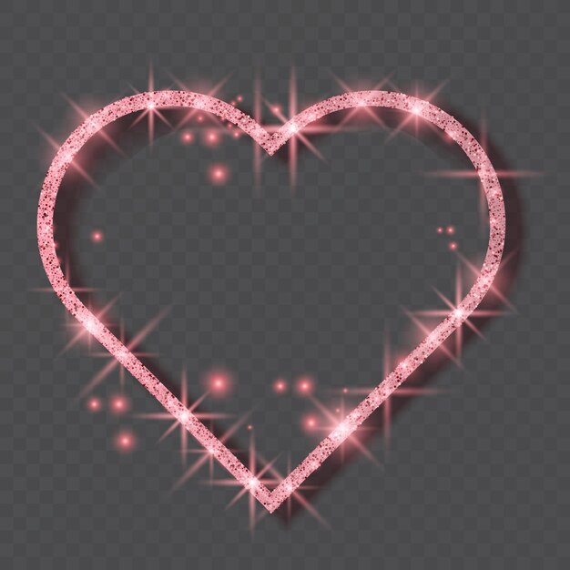 Cornice a forma di cuore rosa scintillante, biglietto di san valentino con glitter rosa, illustrazione vettoriale