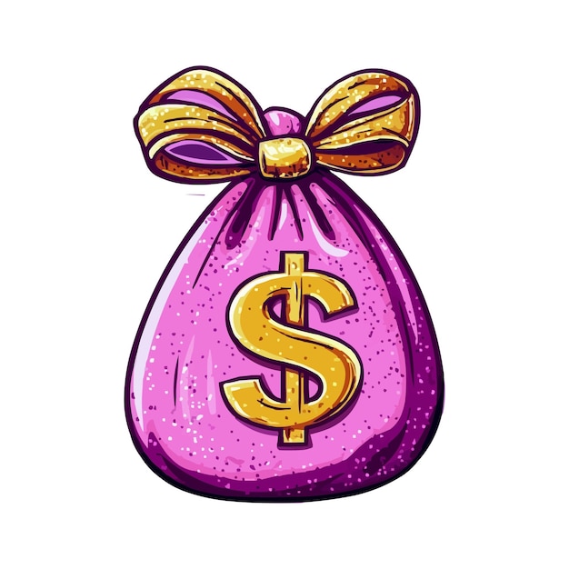 A pink glittery money bag with dollar signs vector Premium AI generated vector