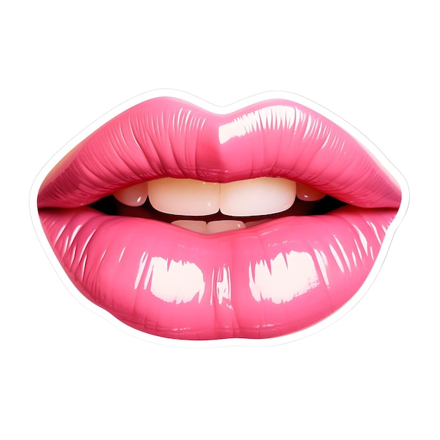 Pink glossy lipstick sensual lips sticker