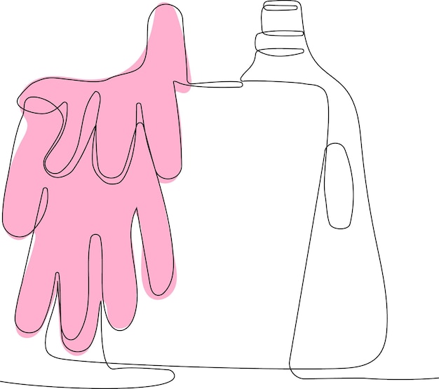 A pink glove is next to a bottle of gloves