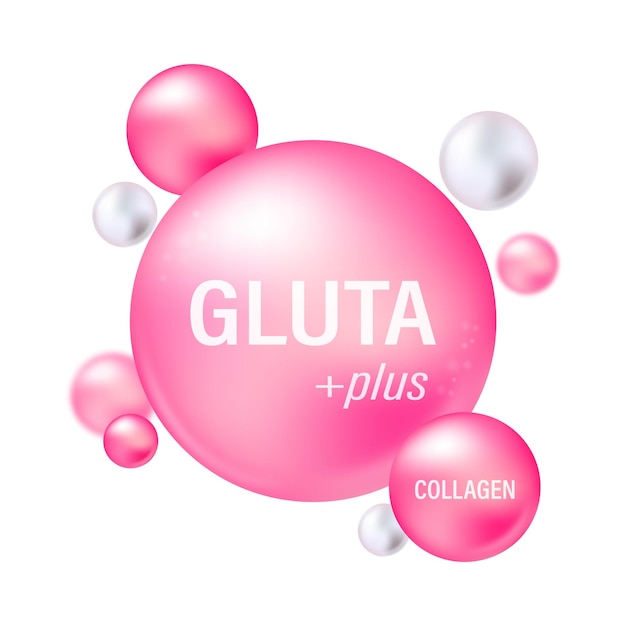 Vector pink glutathione pack with capsule and the third ingredient can be separated substance