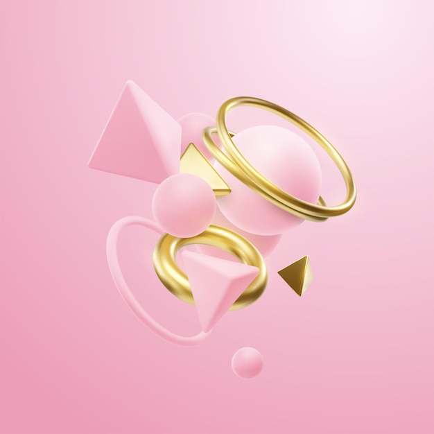 Pink and golden geometric shapes cluster Abstract elegant composition