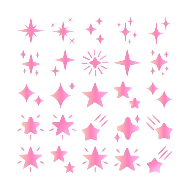 Pink gradient shiny star vector set glow sparkle magical