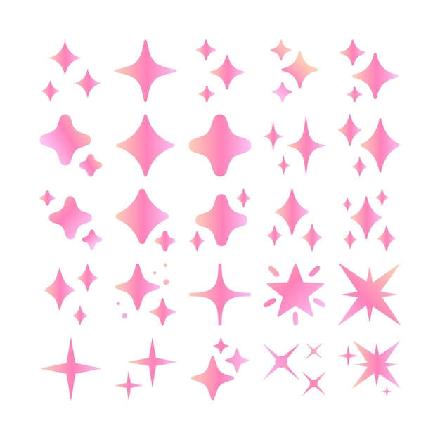 Pink gradient shiny star vector set glow sparkle magical