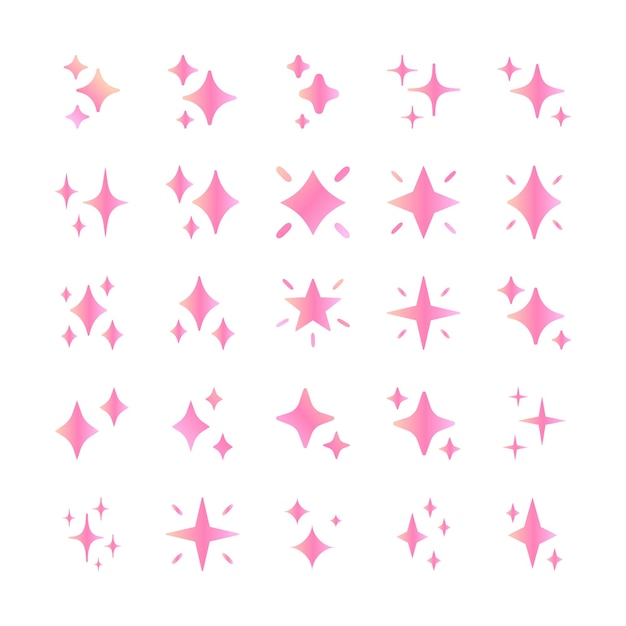 Set di vettore di stelle lucide sfumate rosa bagliore magico