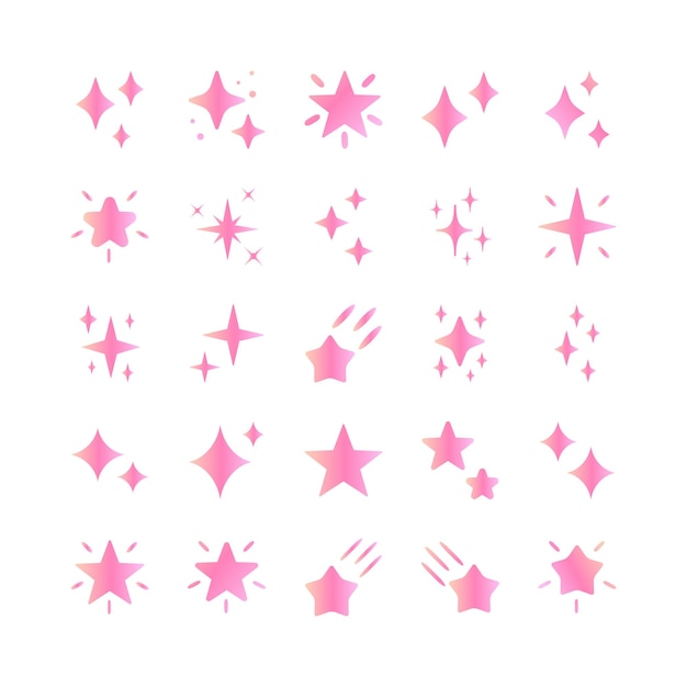 Pink gradient shiny star vector set glow sparkle magical