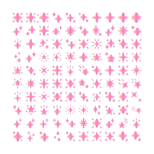 Pink gradient shiny star vector set glow sparkle magical