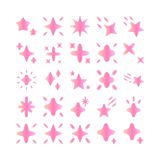 Pink gradient shiny star vector set glow sparkle magical