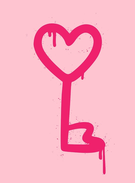 Vector pink graffiti clip art urban street style valentine day elements key to the heart y2k love sign