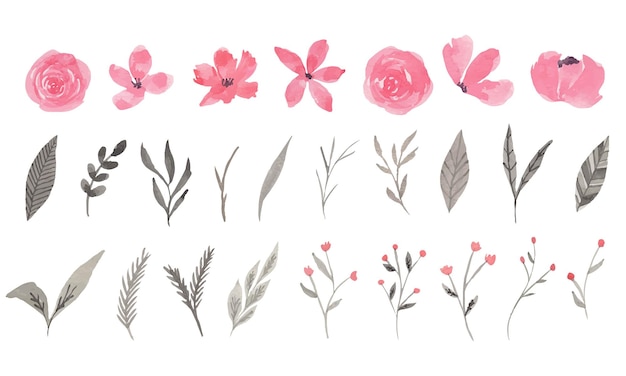 Pink and Gray Flower Watercolor Clipart