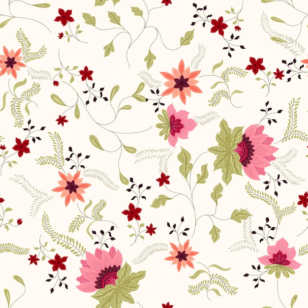 Vector pink and green chintz floral pattern