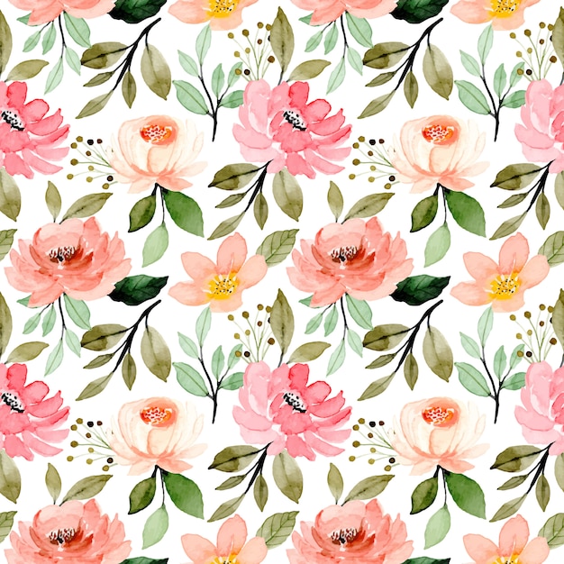 pink green floral watercolor seamless pattern