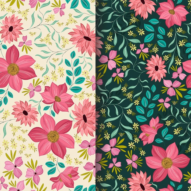 Vector pink and green flower garden pattern