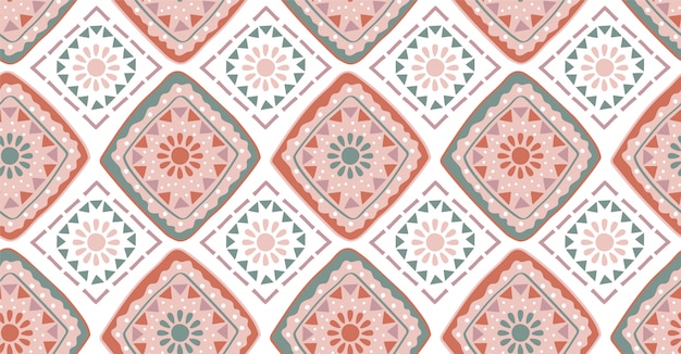 ベクトル アフリカ風のピンクグリーンの幾何学的なシームレスパターン