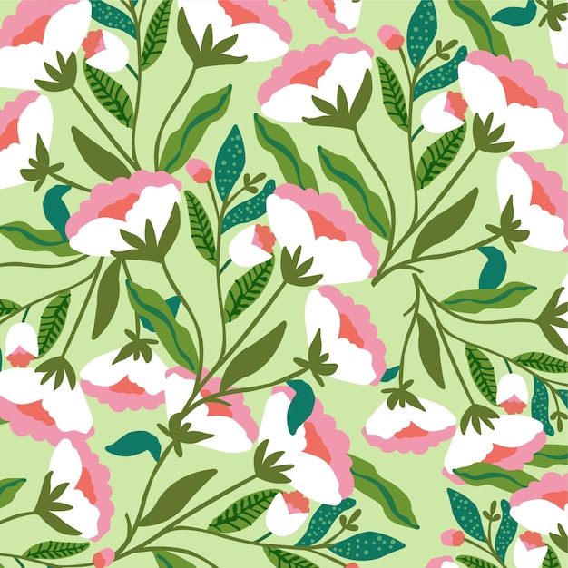 Pink and Green Seamless Floral Pattern in vector design