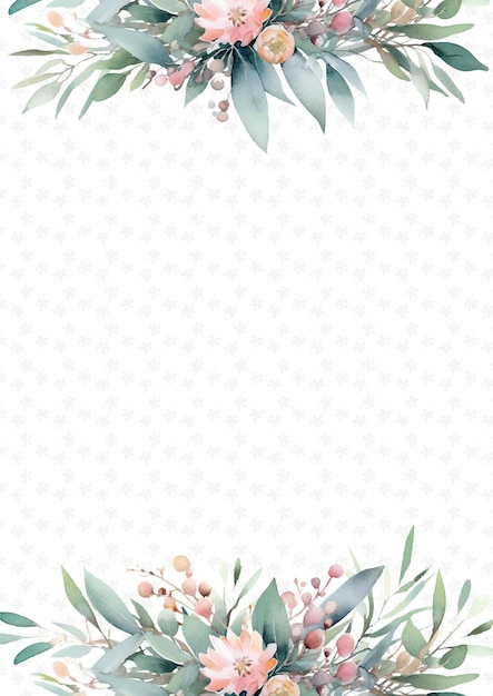 Pink green and white watercolor hand painted background template for Invitation with flora and flower